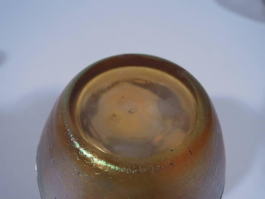 Sterling Silver Art Nouveau Iridescent Gold Glass Silver Overlay Bud Vase