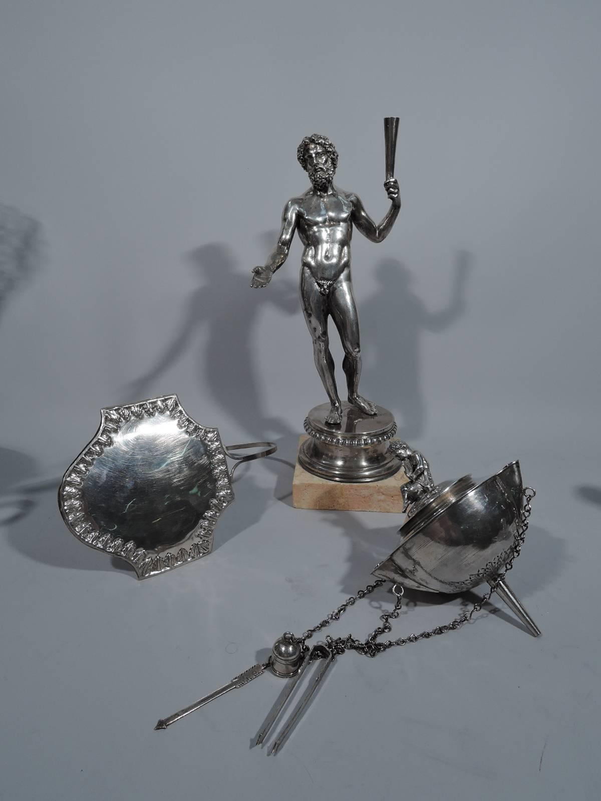 Neoclassical Antique Italian Grand Tour Silver Oil Lamp by Pietro Belli, circa 1825