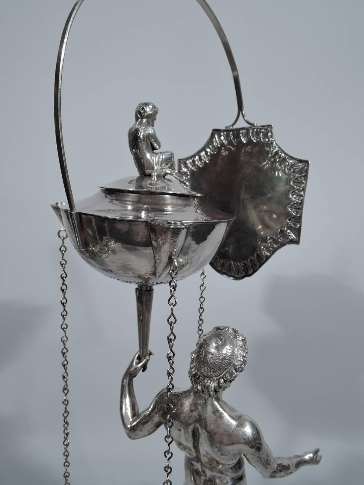 Antique Italian Grand Tour Silver Oil Lamp by Pietro Belli, circa 1825 In Excellent Condition In New York, NY