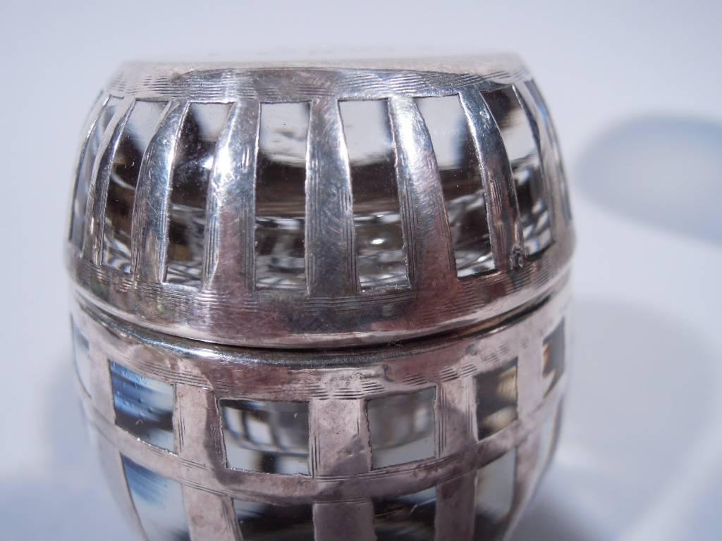 Antique American Glass and Silver Overlay Novelty Barrel Inkwell 1