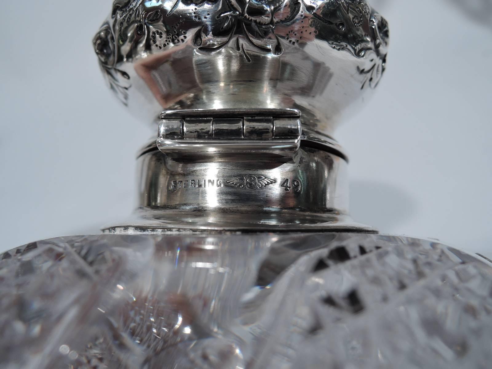 Victorian Antique Sterling Silver and Brilliant-Cut Glass Inkwell by Shiebler