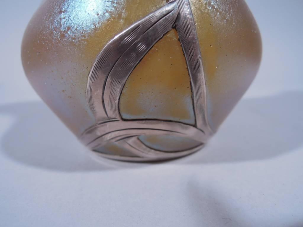 Alvin Art Nouveau Iridescent Gold Glass Vase with Silver Overlay 1