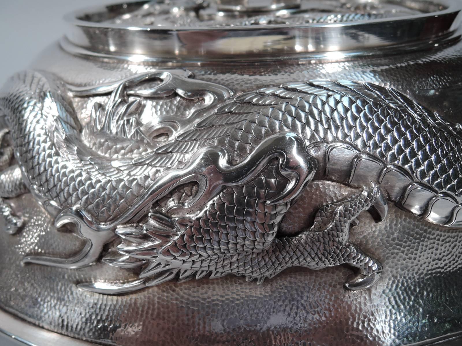 19th Century Large Japanese Sterling Silver Covered Dragon Tureen by Arthur & Bond