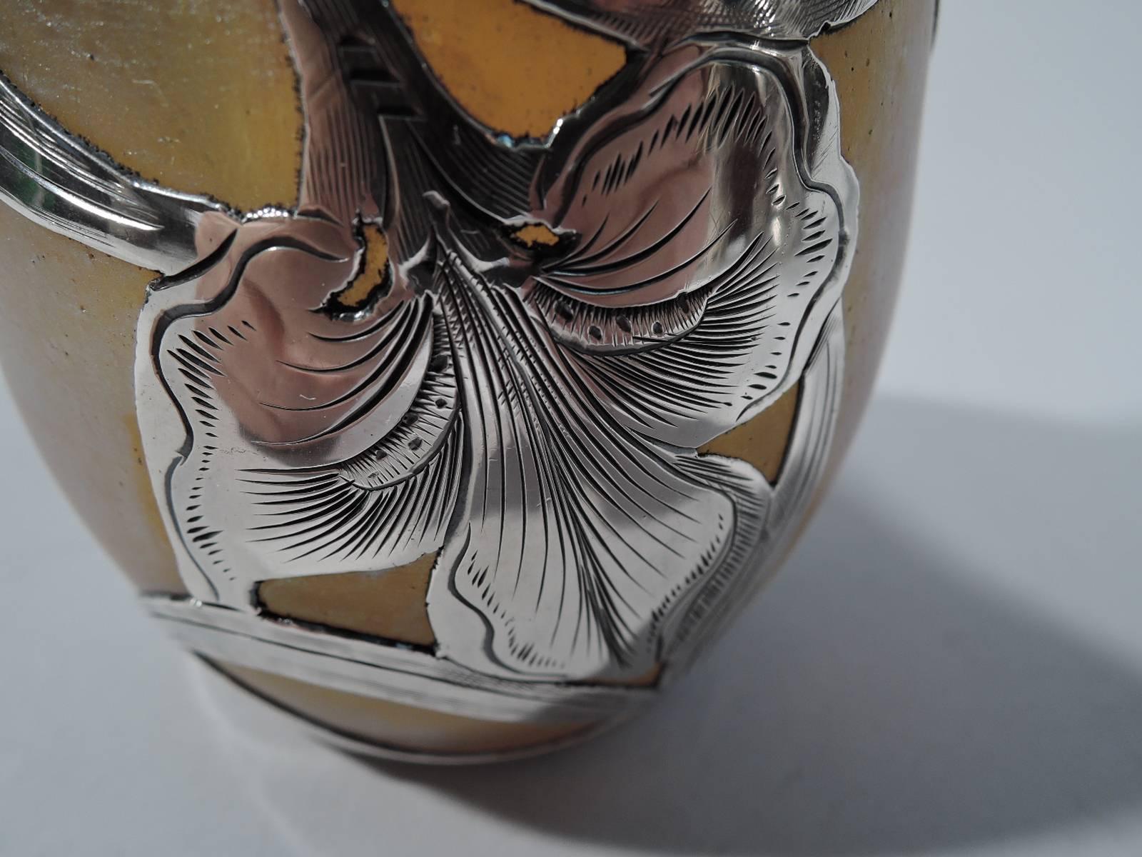Art Glass Alvin Art Nouveau Iridescent Glass Vase with Silver Overlay