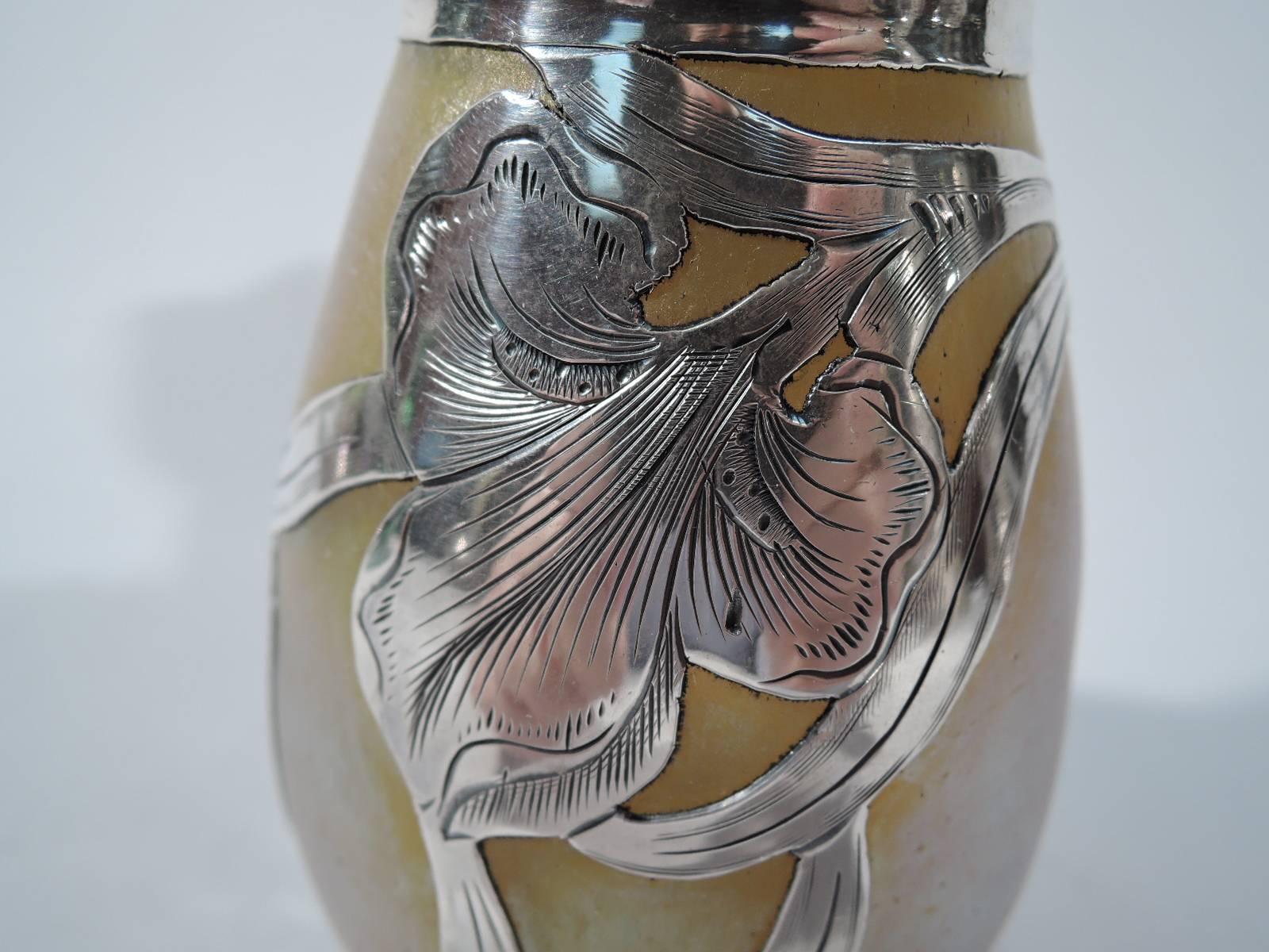 Alvin Art Nouveau Iridescent Glass Vase with Silver Overlay 1