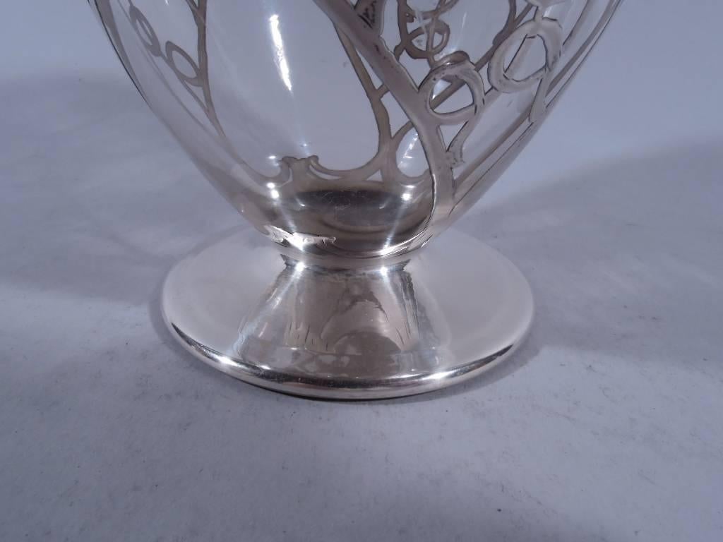 American Antique Silver Overlay Glass Decanter with Fruiting Grapevine
