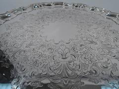 English Edwardian Georgian Large and Heavy Sterling Silver Salver Tray