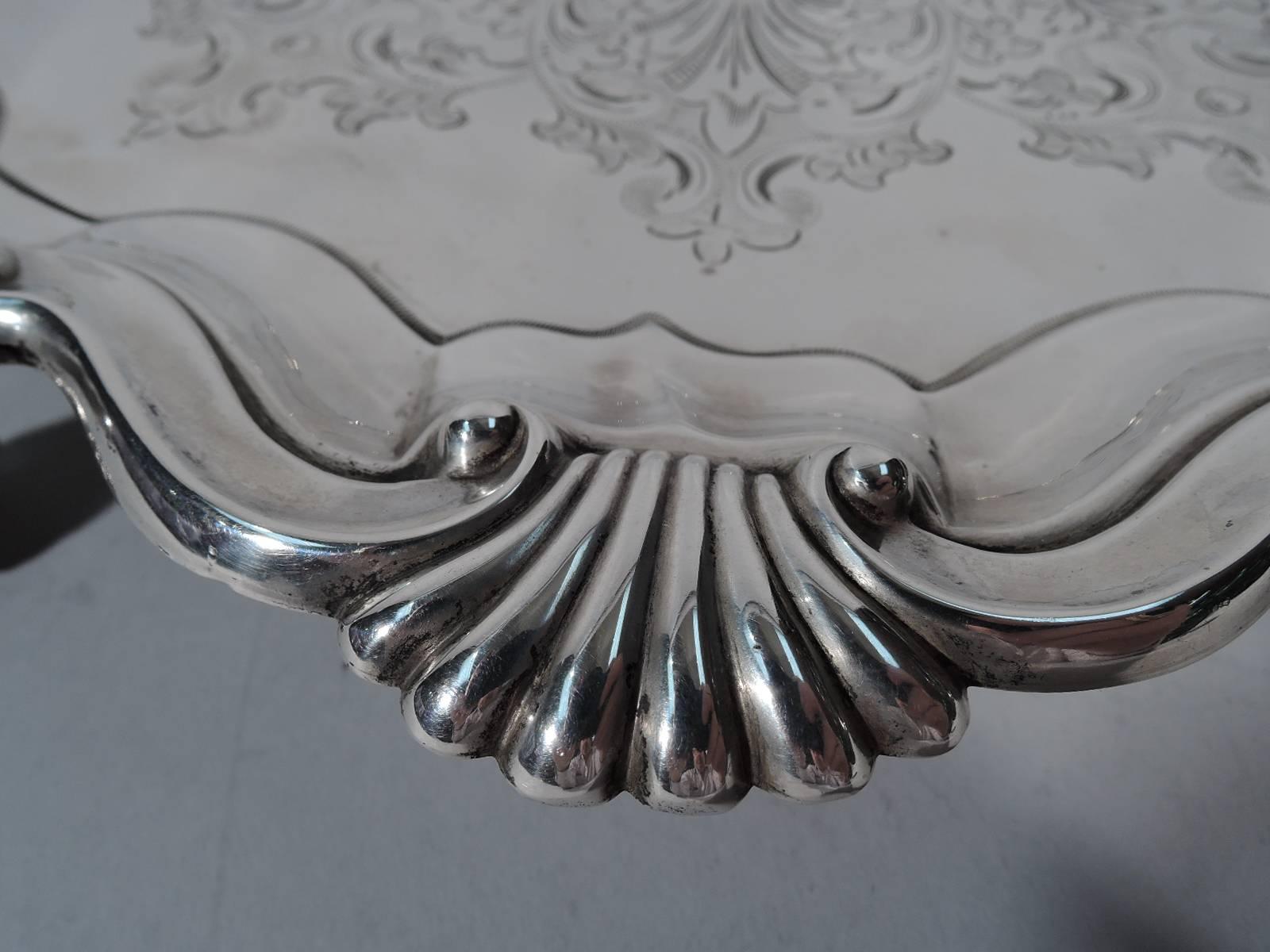 English Edwardian Georgian Large and Heavy Sterling Silver Salver Tray 1