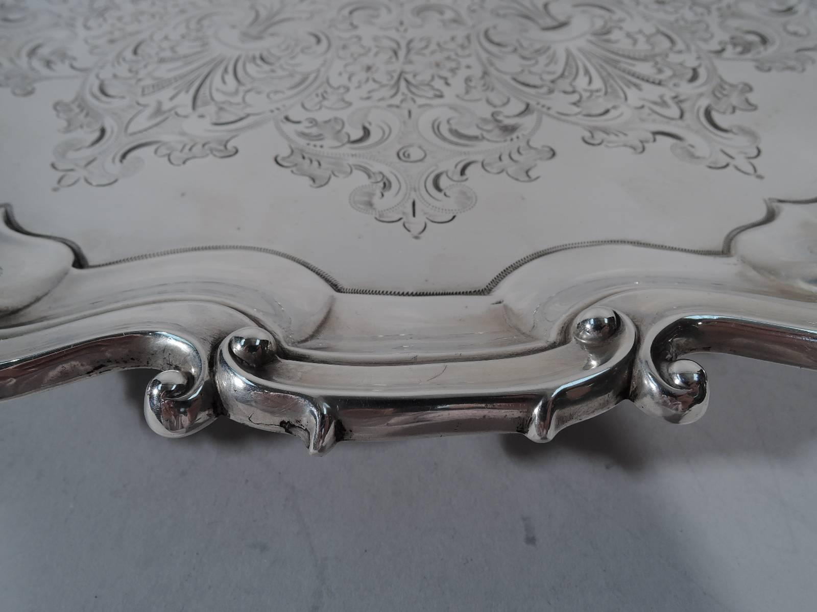 English Edwardian Georgian Large and Heavy Sterling Silver Salver Tray 2