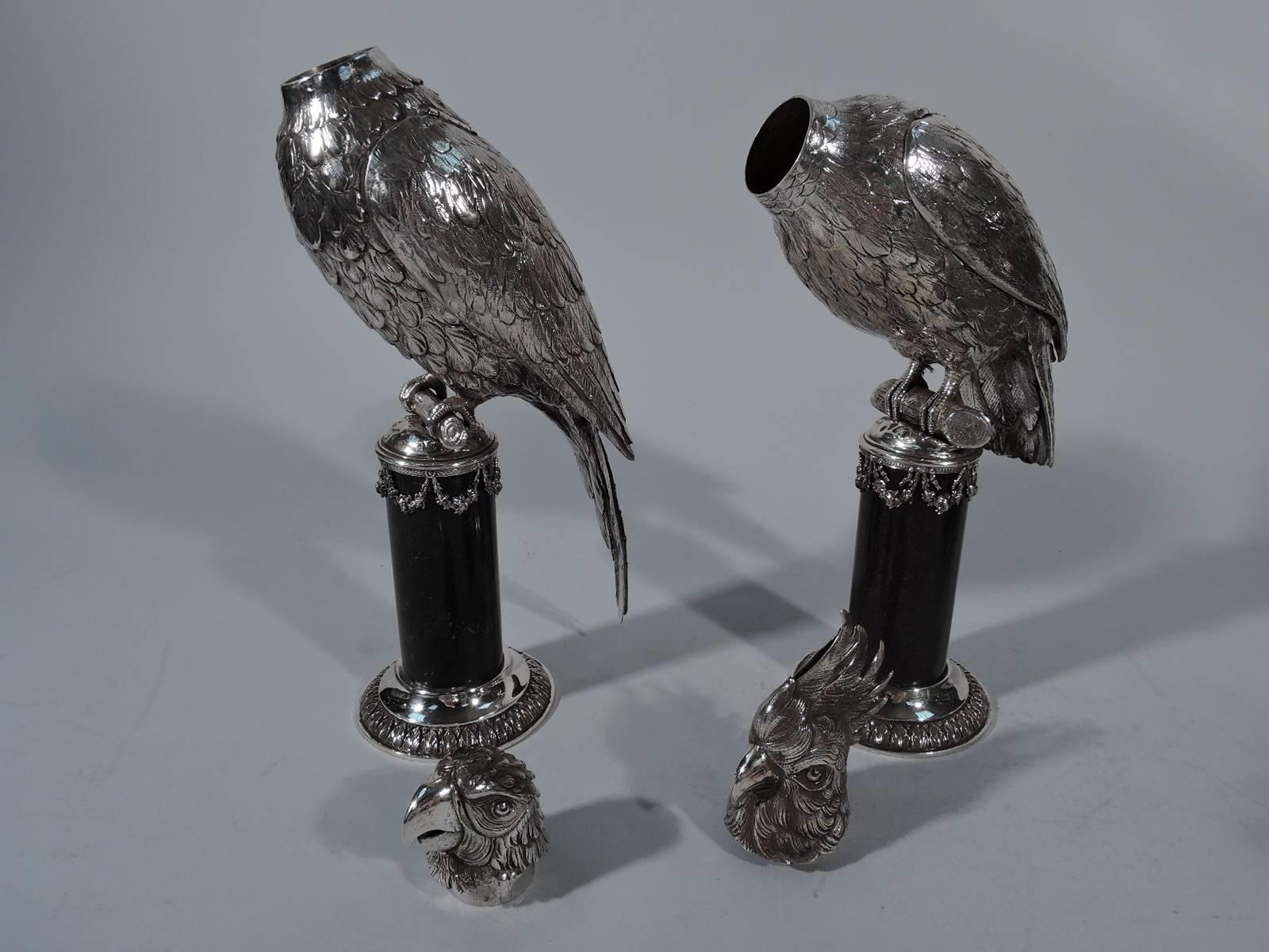 Antique German Silver Parrot Spice Boxes, a Pair of Pretty Pollies 4