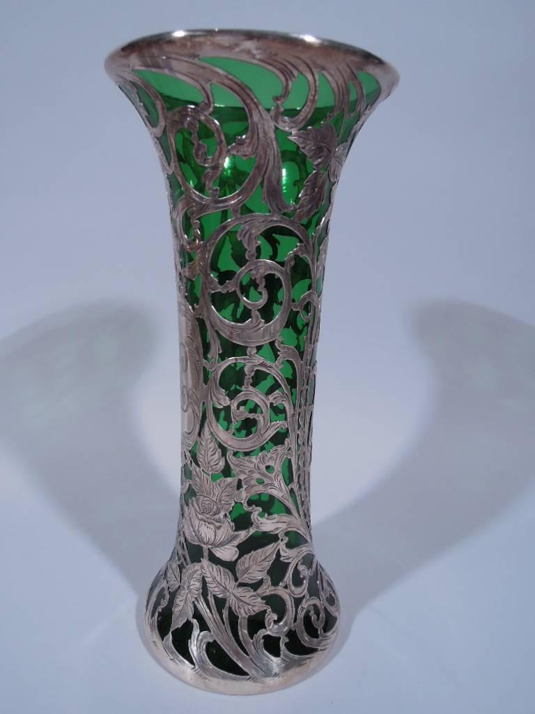 glass vase with silver overlay