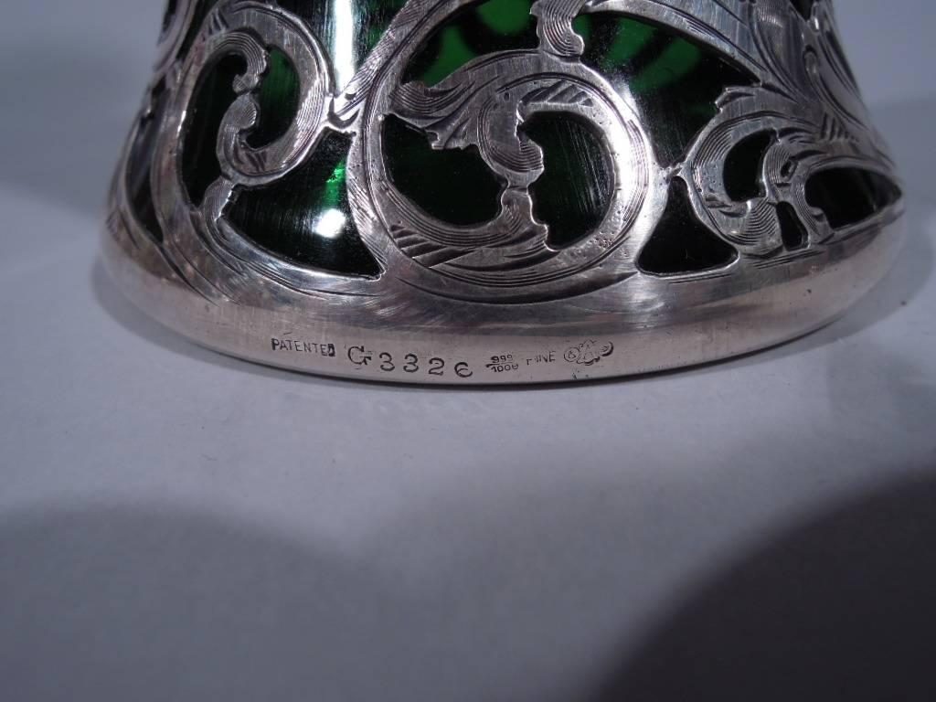 Alvin Art Nouveau Emerald Glass Vase with Floral Silver Overlay 4