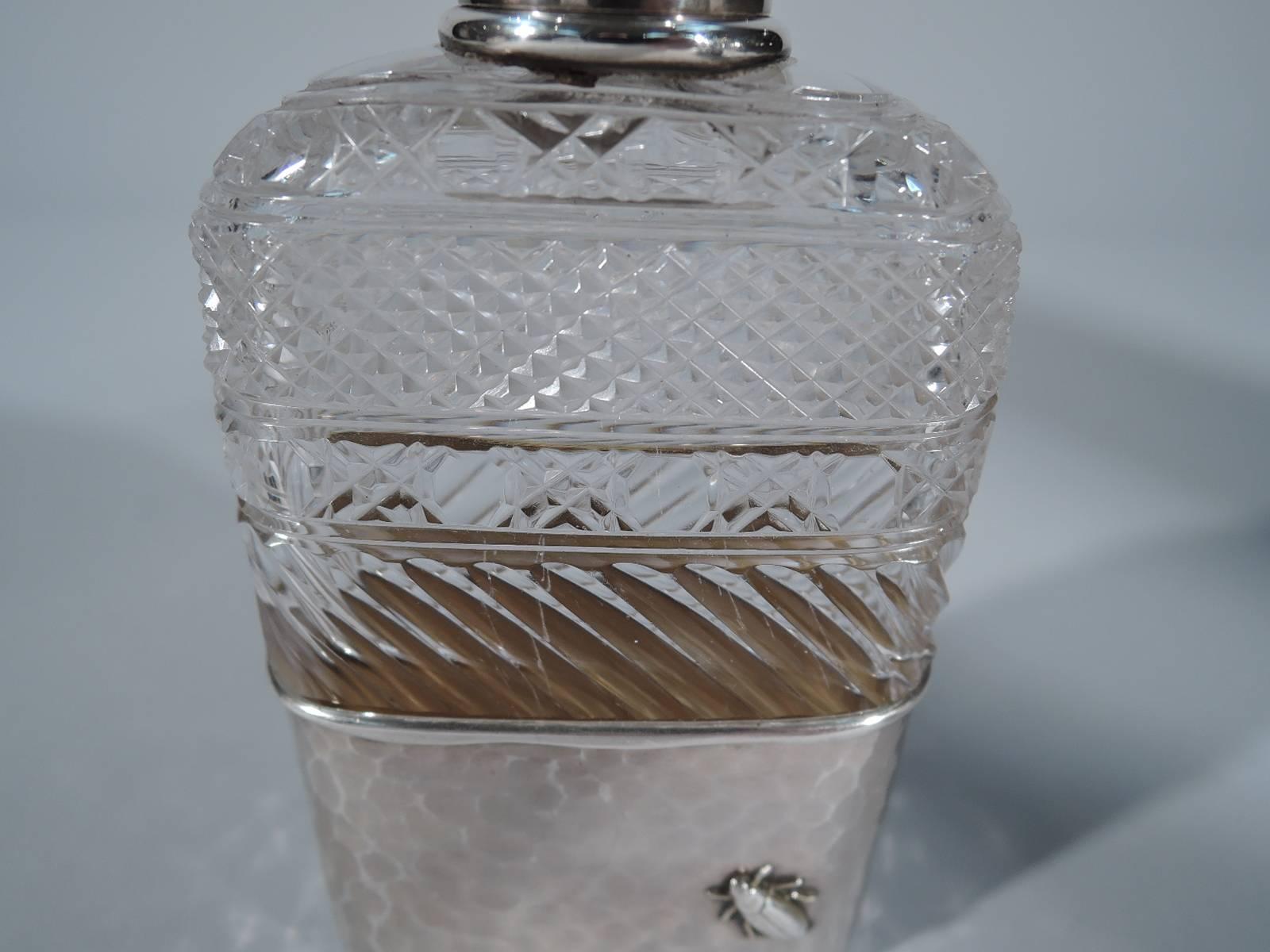 Tiffany Japonesque Brilliant-Cut Glass and Applied Sterling Silver Flask In Excellent Condition In New York, NY