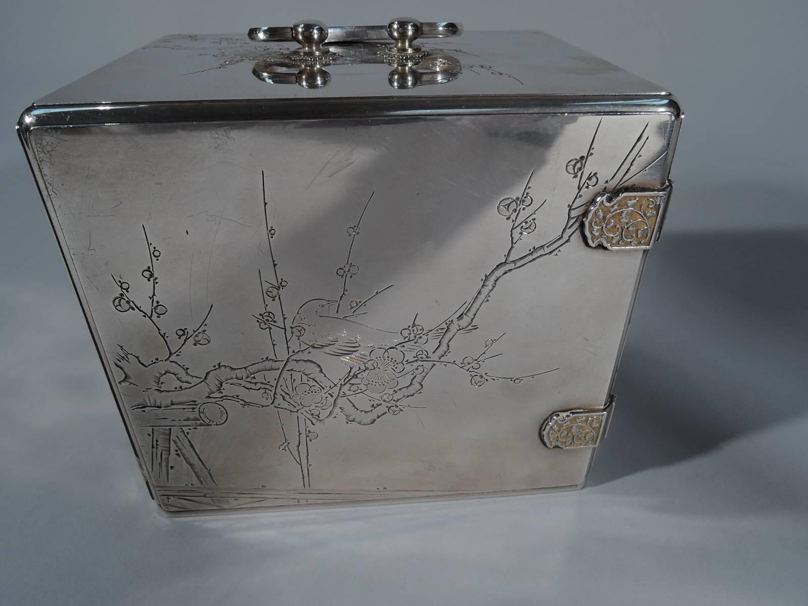Antique Japanese Meiji-Era Silver and Lacquer Jewelry Box In Excellent Condition In New York, NY