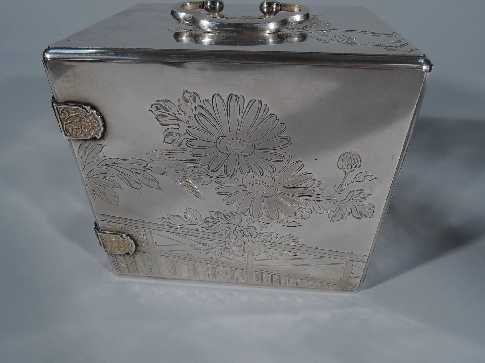 20th Century Antique Japanese Meiji-Era Silver and Lacquer Jewelry Box