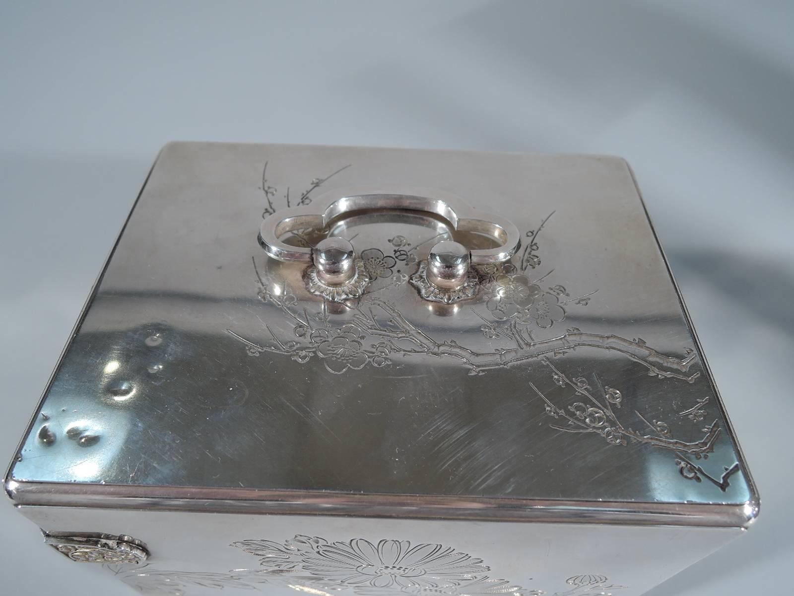Antique Japanese Meiji-Era Silver and Lacquer Jewelry Box 1
