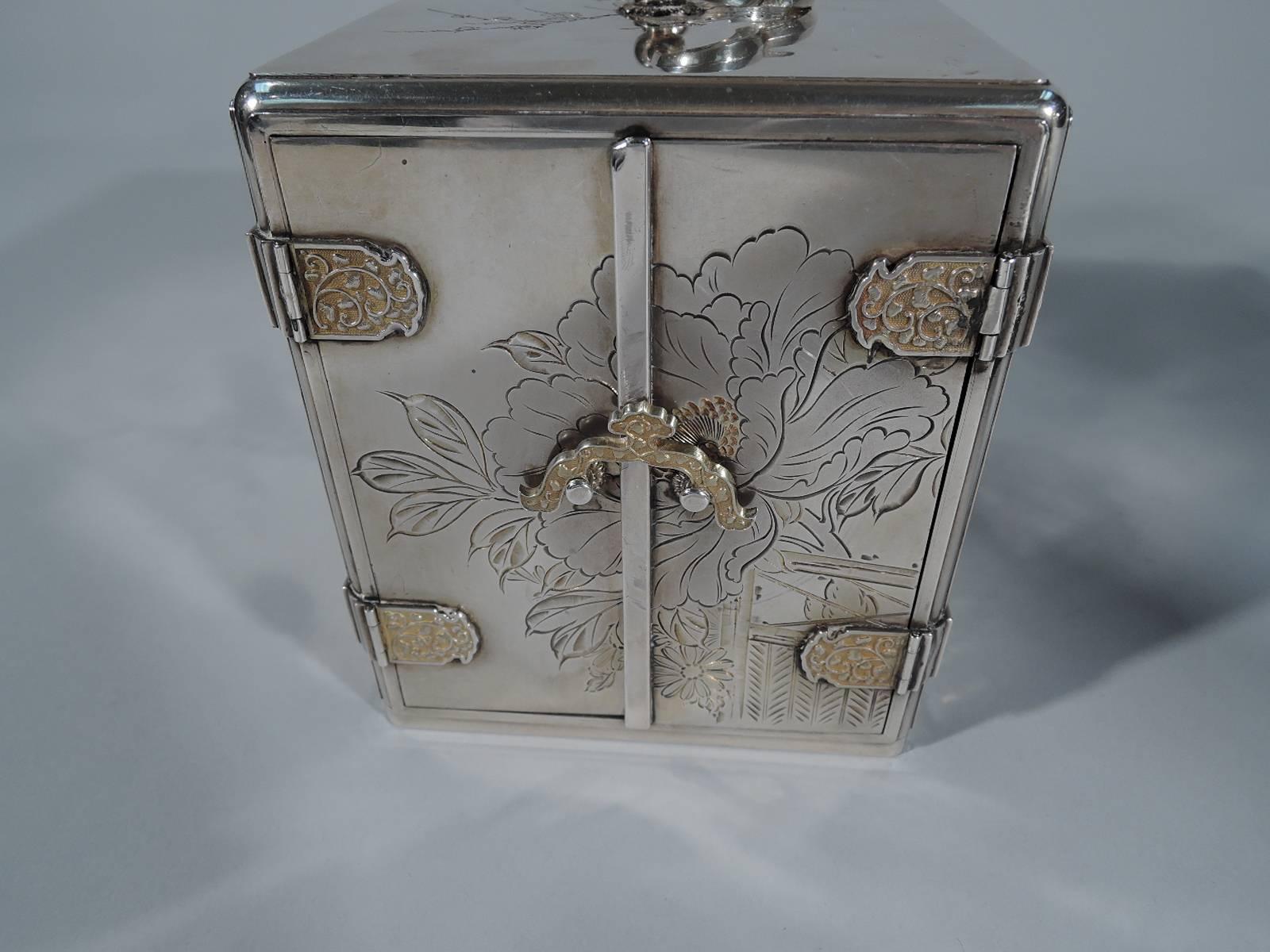 Antique Japanese Meiji-Era Silver and Lacquer Jewelry Box 2