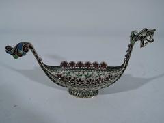 Plique a Jour Viking Boat with Beautiful Rich Color by Marius Hammer