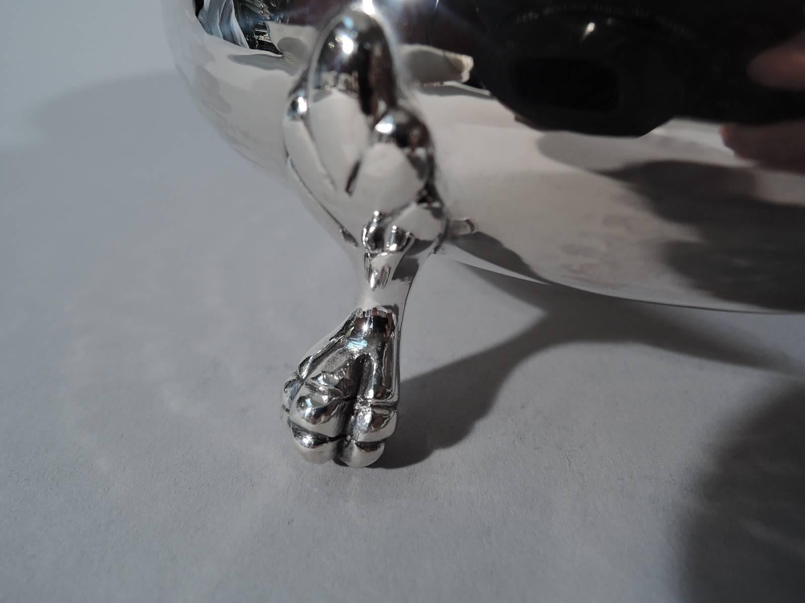 Modern Buccellati Hand-Hammered Sterling Silver Bowl with Claw Feet