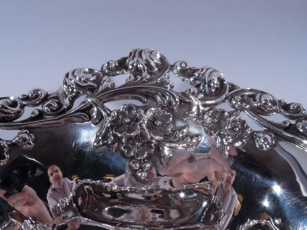 Victorian Antique American Sterling Silver Bowl with Scrolls and Wild Flowers