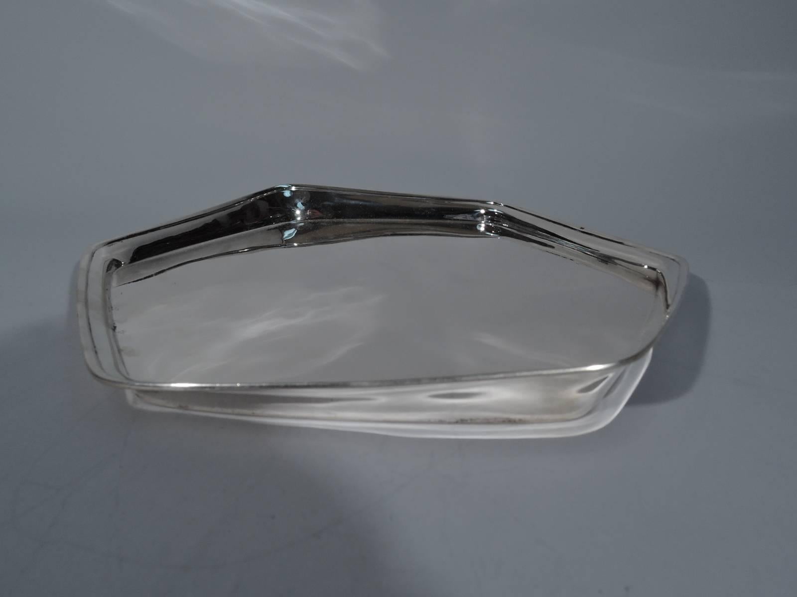 Art Deco Tiffany Sterling Silver Hexagonal Tray with Unusual Asymmetrical Rim