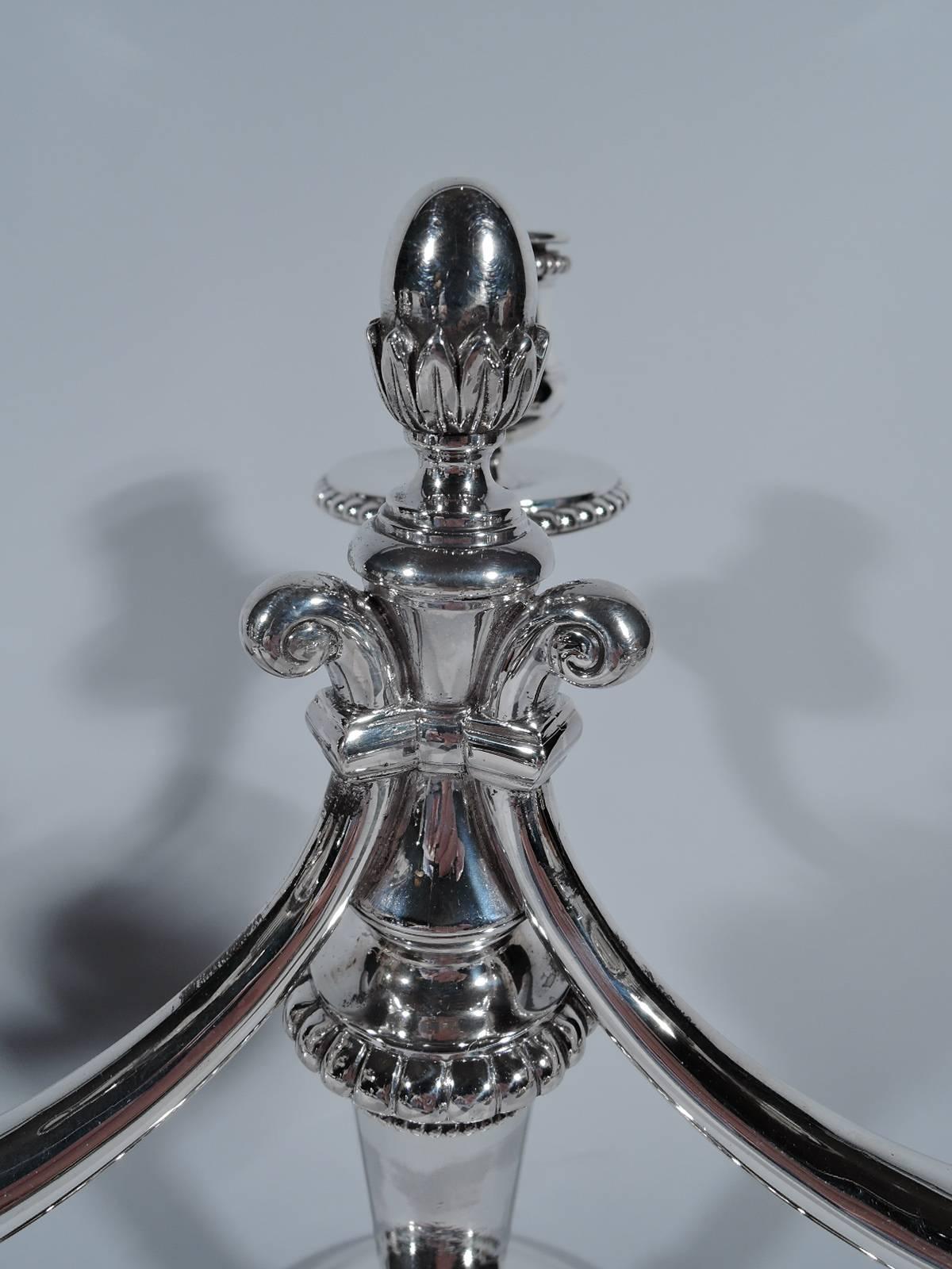Pair of Cartier French Silver Three-Light Modern Classical Candelabra In Excellent Condition In New York, NY