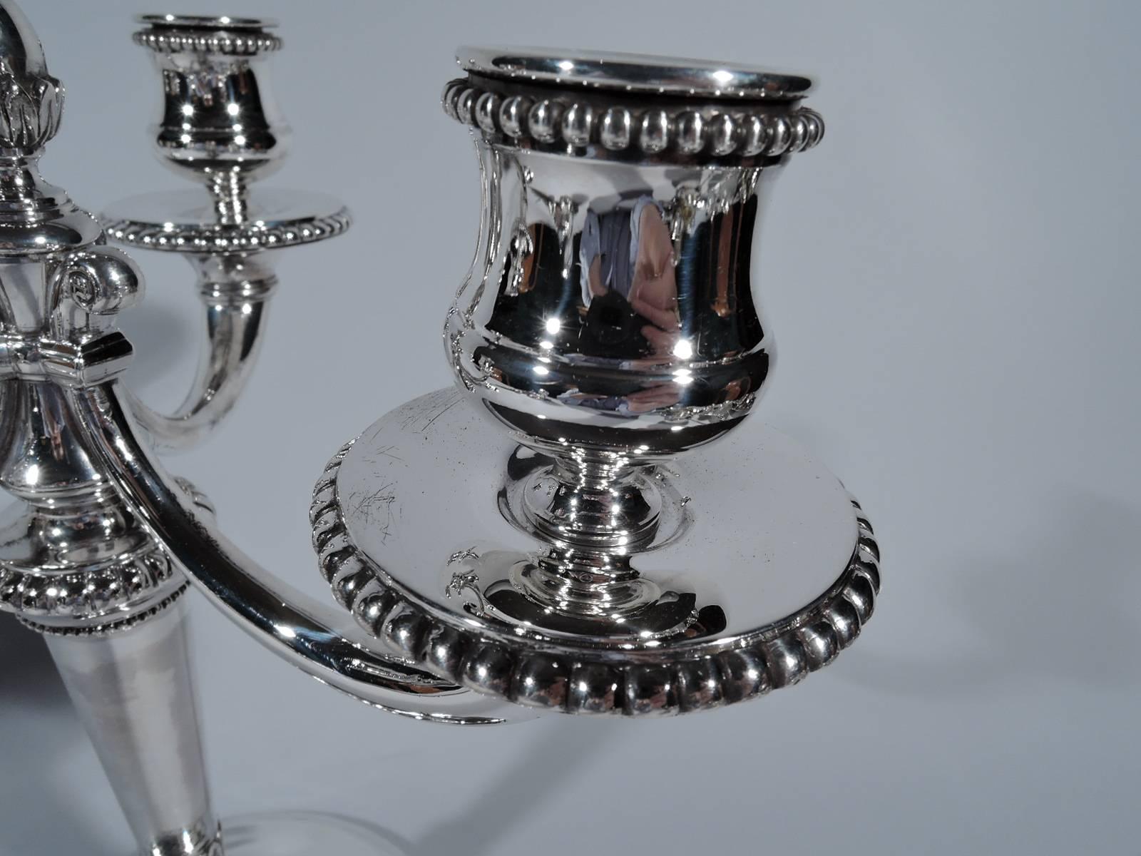 Pair of Cartier French Silver Three-Light Modern Classical Candelabra 1