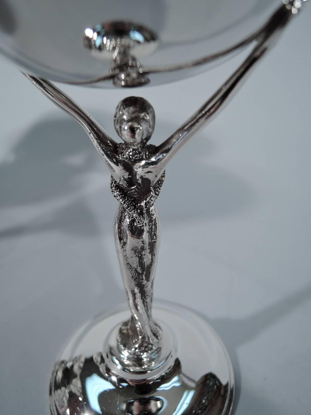 Set of Six Jazz Age Silver Cocktail Cups with Glamour Girl Caryatid Stem 1
