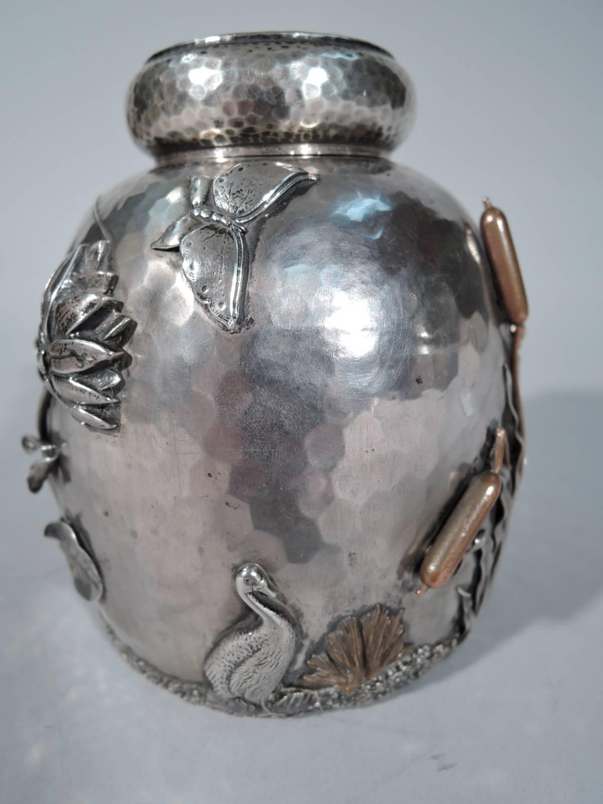 American Fabulous Japonesque Sterling Silver and Mixed Metal Tea Caddy by Gorham