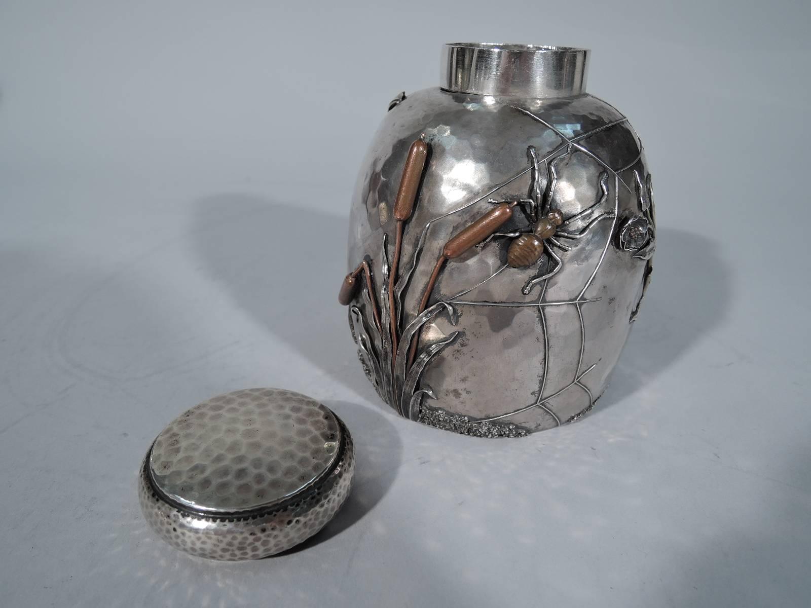 Fabulous Japonesque Sterling Silver and Mixed Metal Tea Caddy by Gorham 1