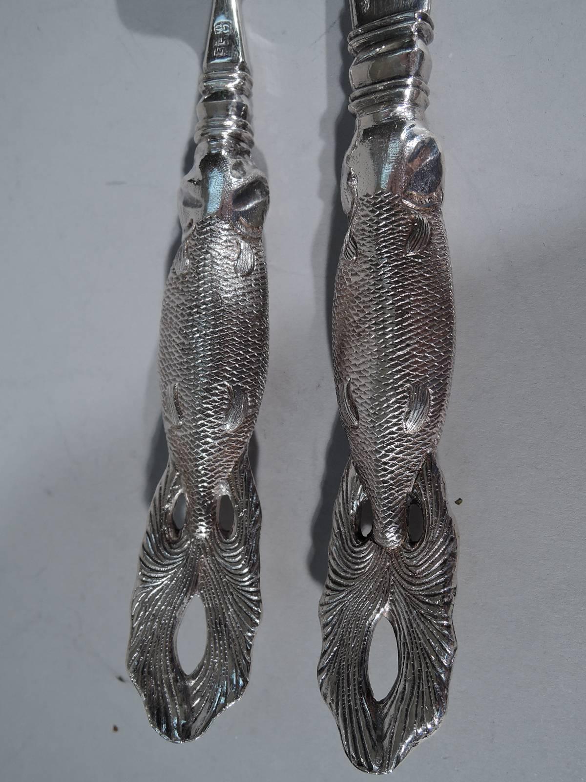 Chinese Export Silver Fish Set for Six with Figural Carp Handles 2