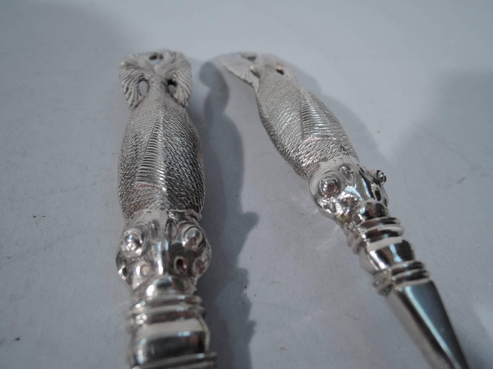 Chinese Export Silver Fish Set for Six with Figural Carp Handles 3