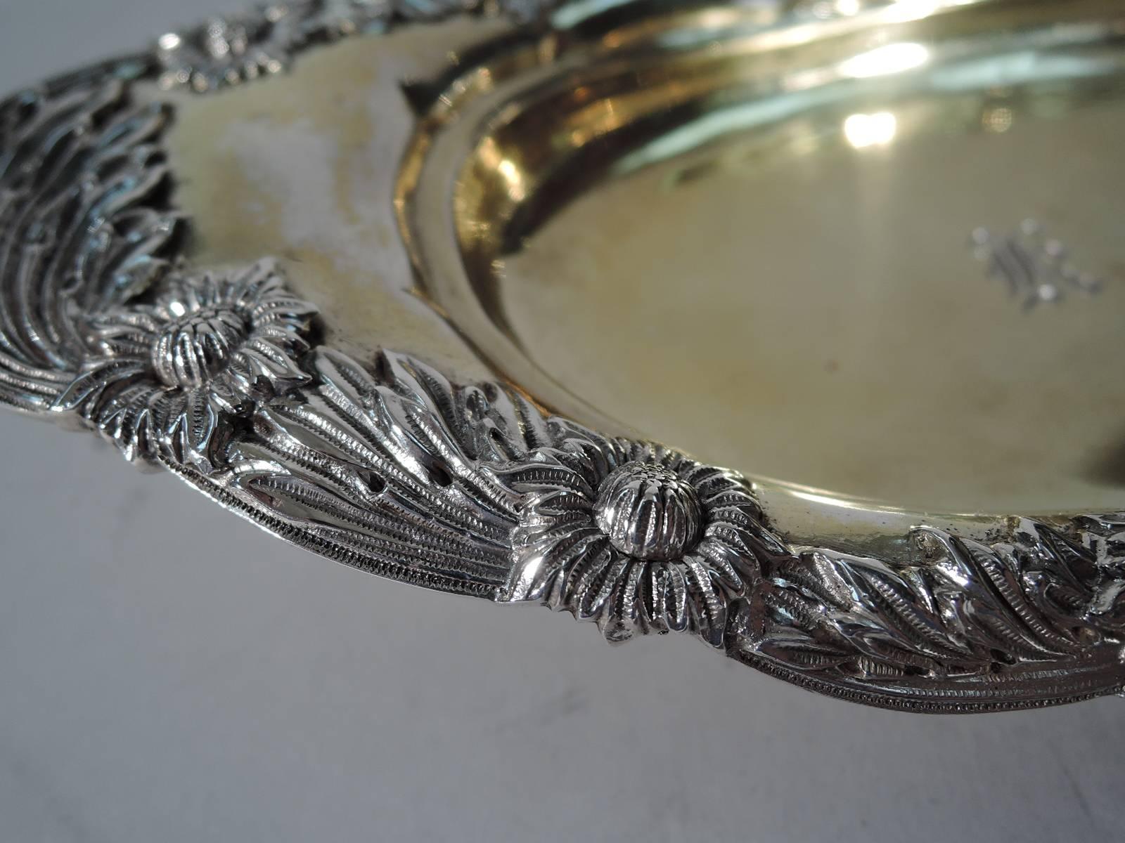 American Pair of Antique Tiffany Chrysanthemum Sterling Silver Footed Bowls