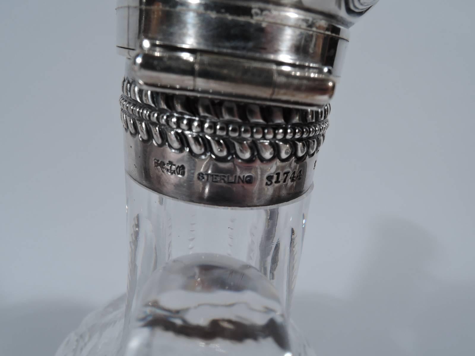 Argent sterling Carafe Flask de lune Gorham en verre taillé brillant et argent sterling en vente