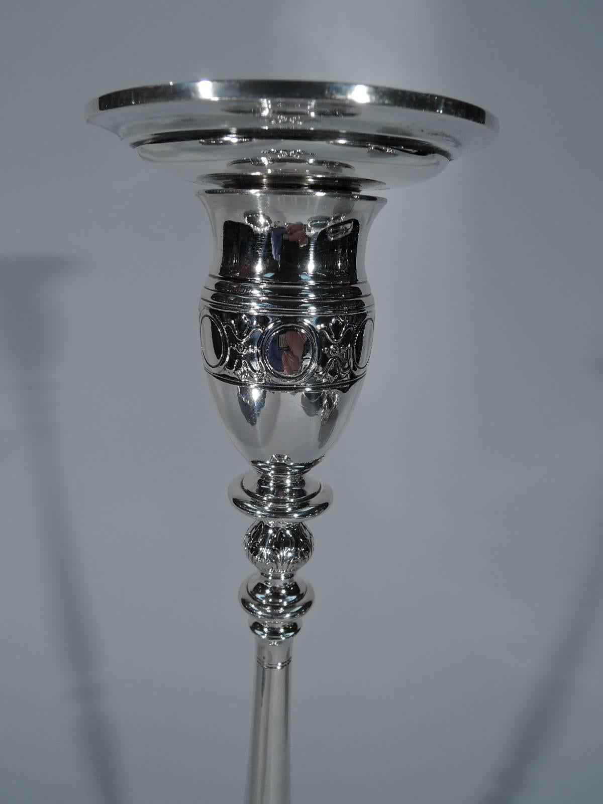 American Unusual Tall and Modern Sterling Silver Candlesticks by Tiffany