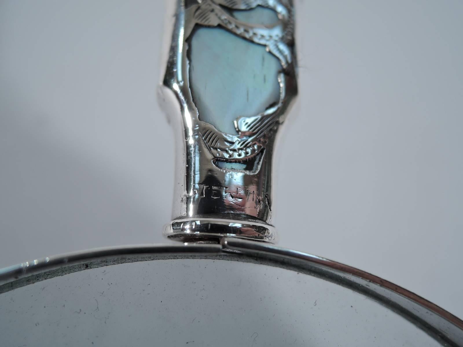 Victorian Antique American Mother-of-Pearl and Silver Overlay Magnifying Glass For Sale