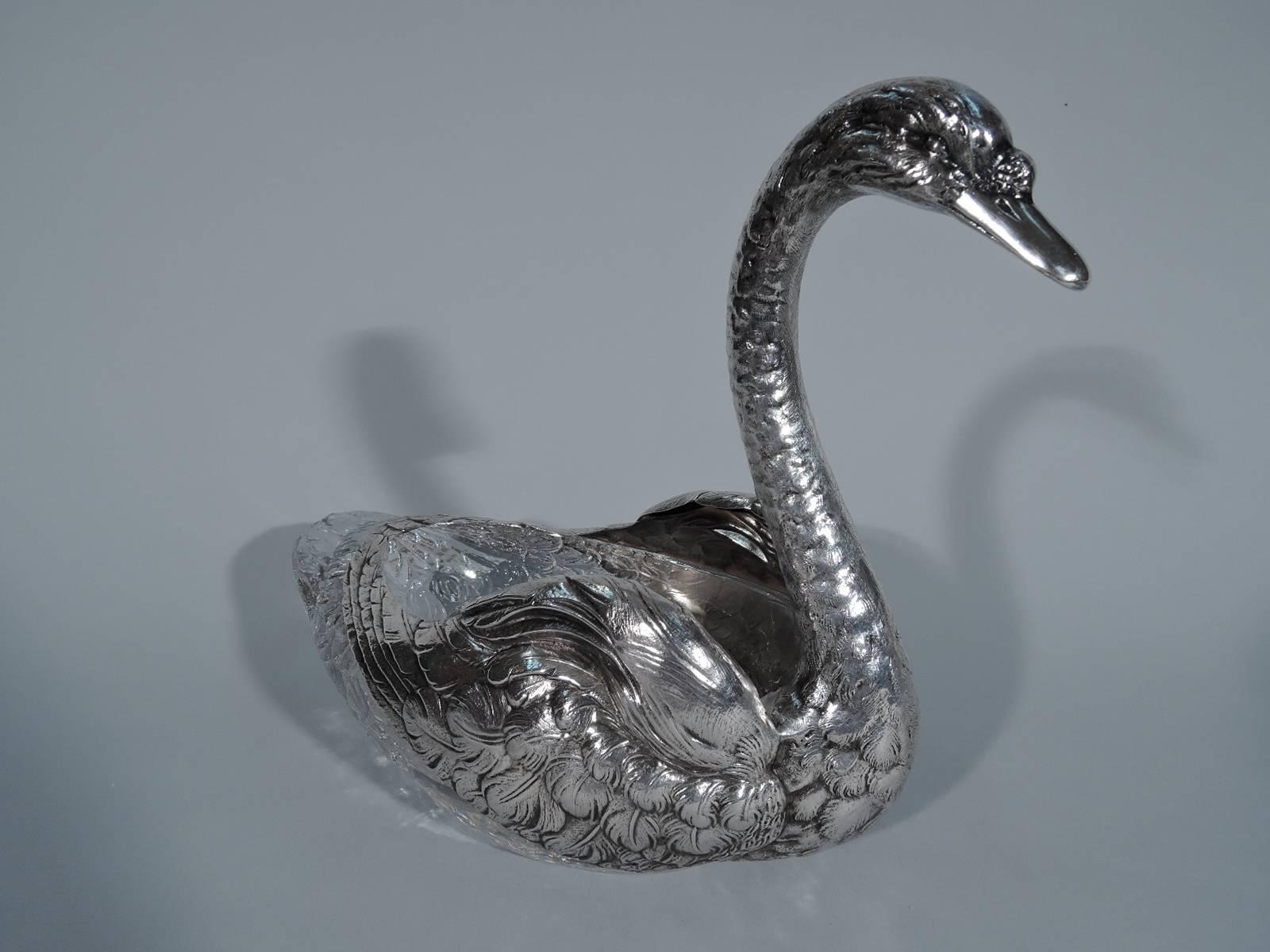Victorian Pair of Large Antique American Sterling Silver and Cut-Glass Swans