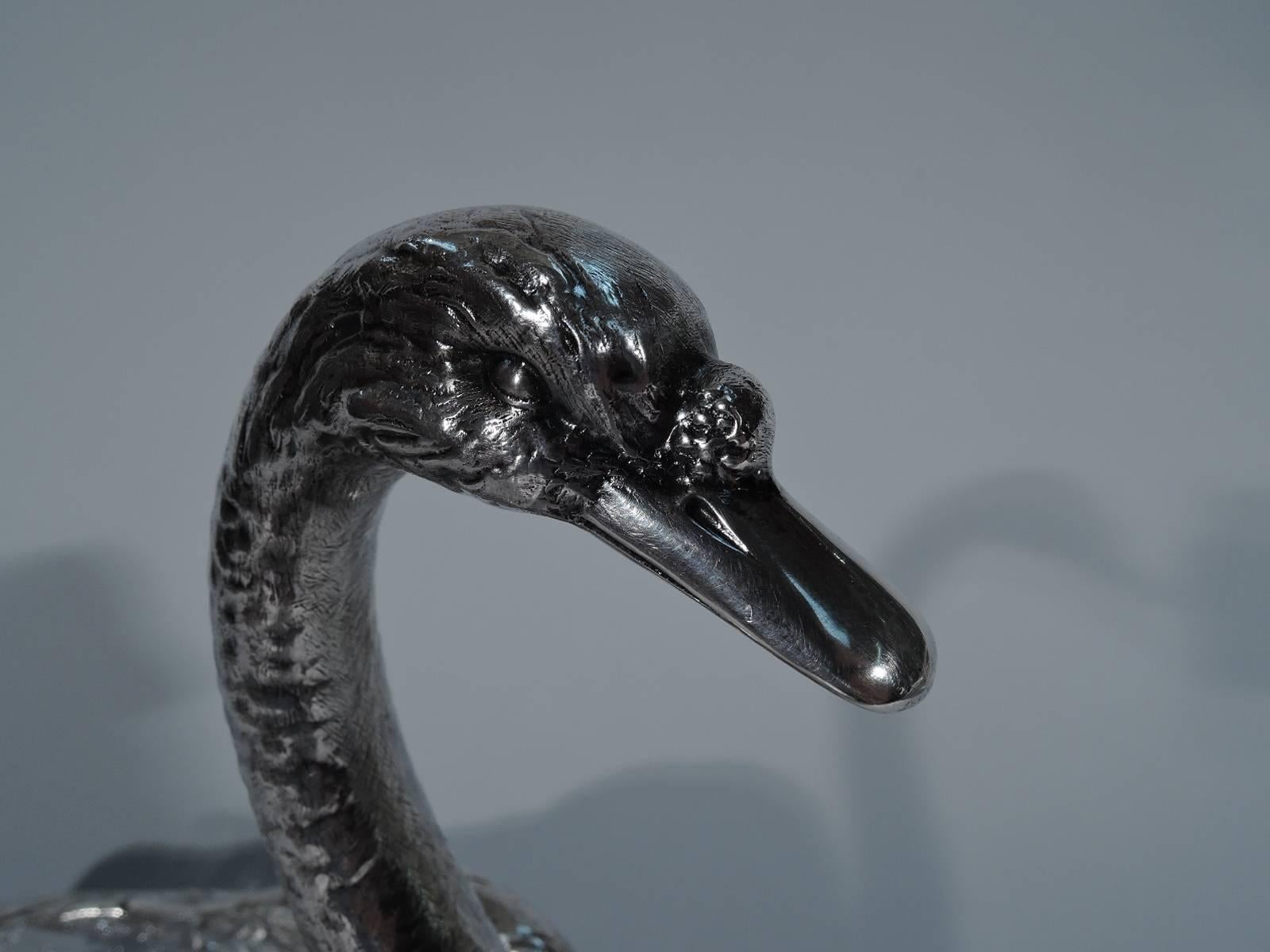 19th Century Pair of Large Antique American Sterling Silver and Cut-Glass Swans