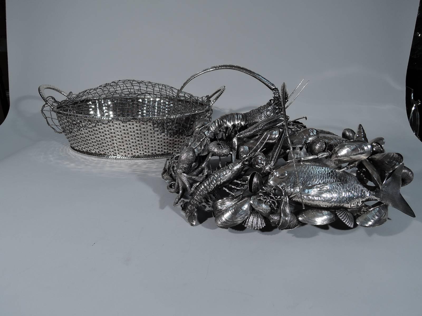 One of a Kind Mario Buccellati Sterling Silver Seafood Basket Centerpiece 2