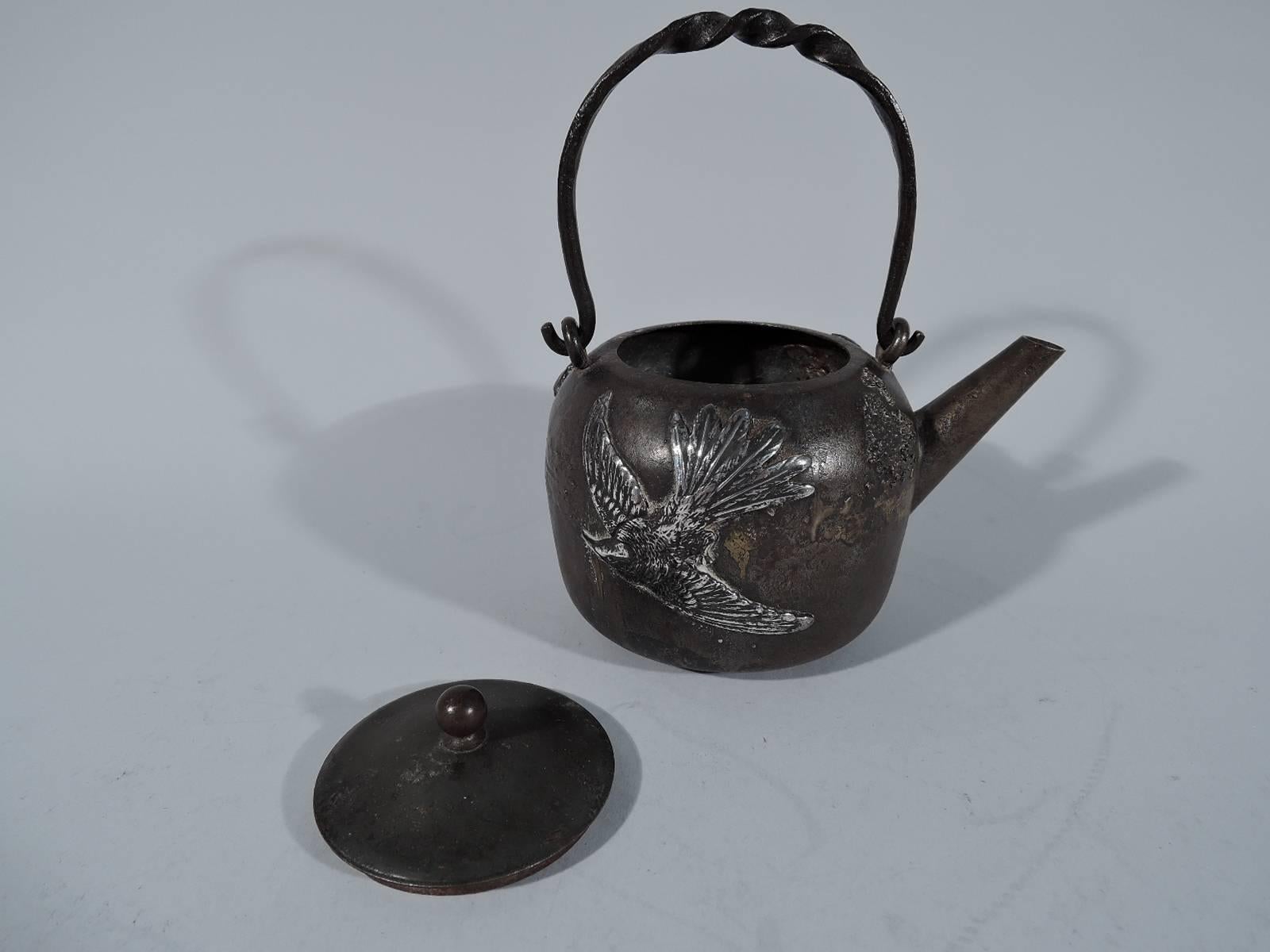 Japonisme Rare Japonesque Mixed Metal Iron and Sterling Silver Teapot by Gorham