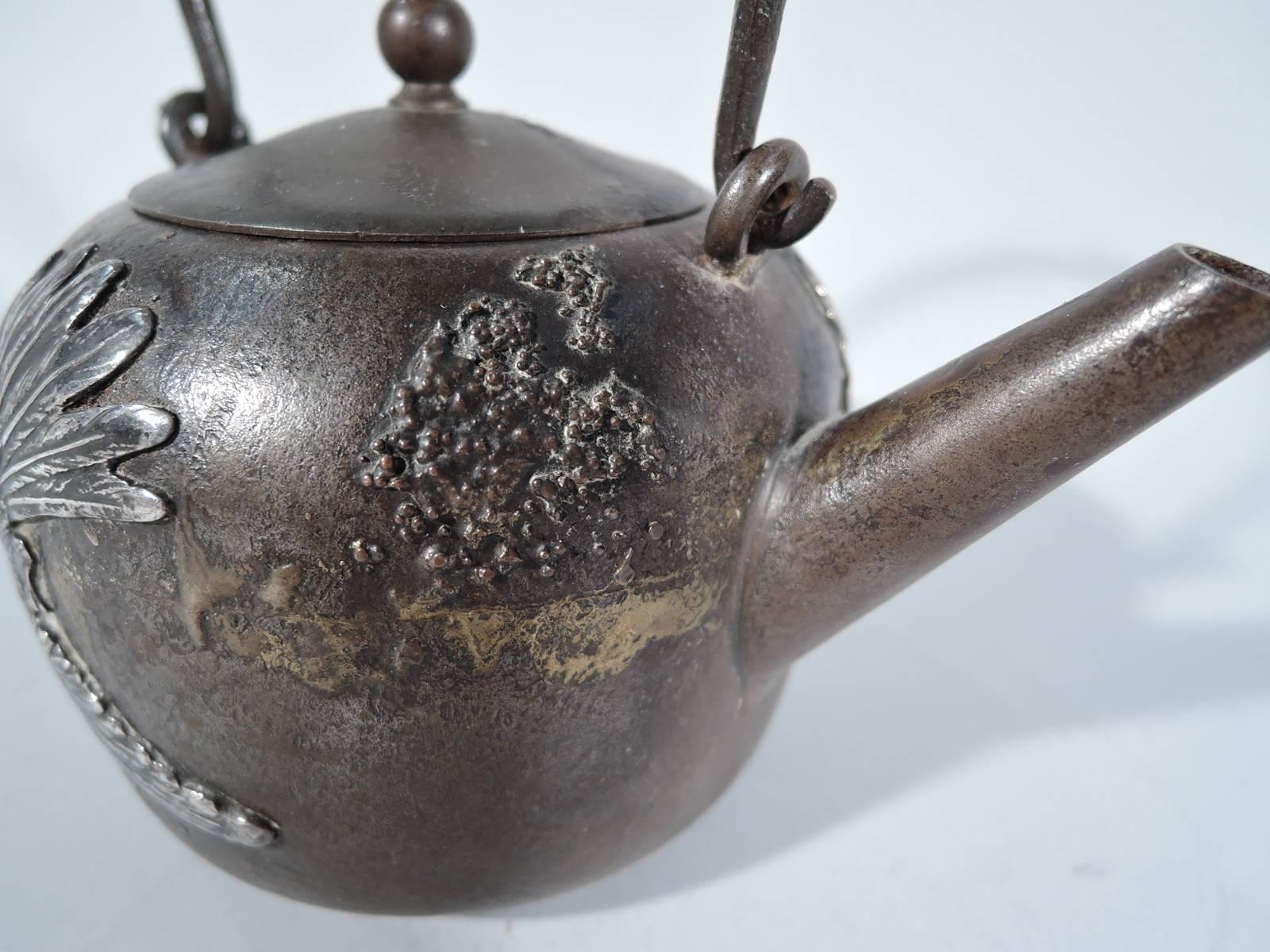 American Rare Japonesque Mixed Metal Iron and Sterling Silver Teapot by Gorham