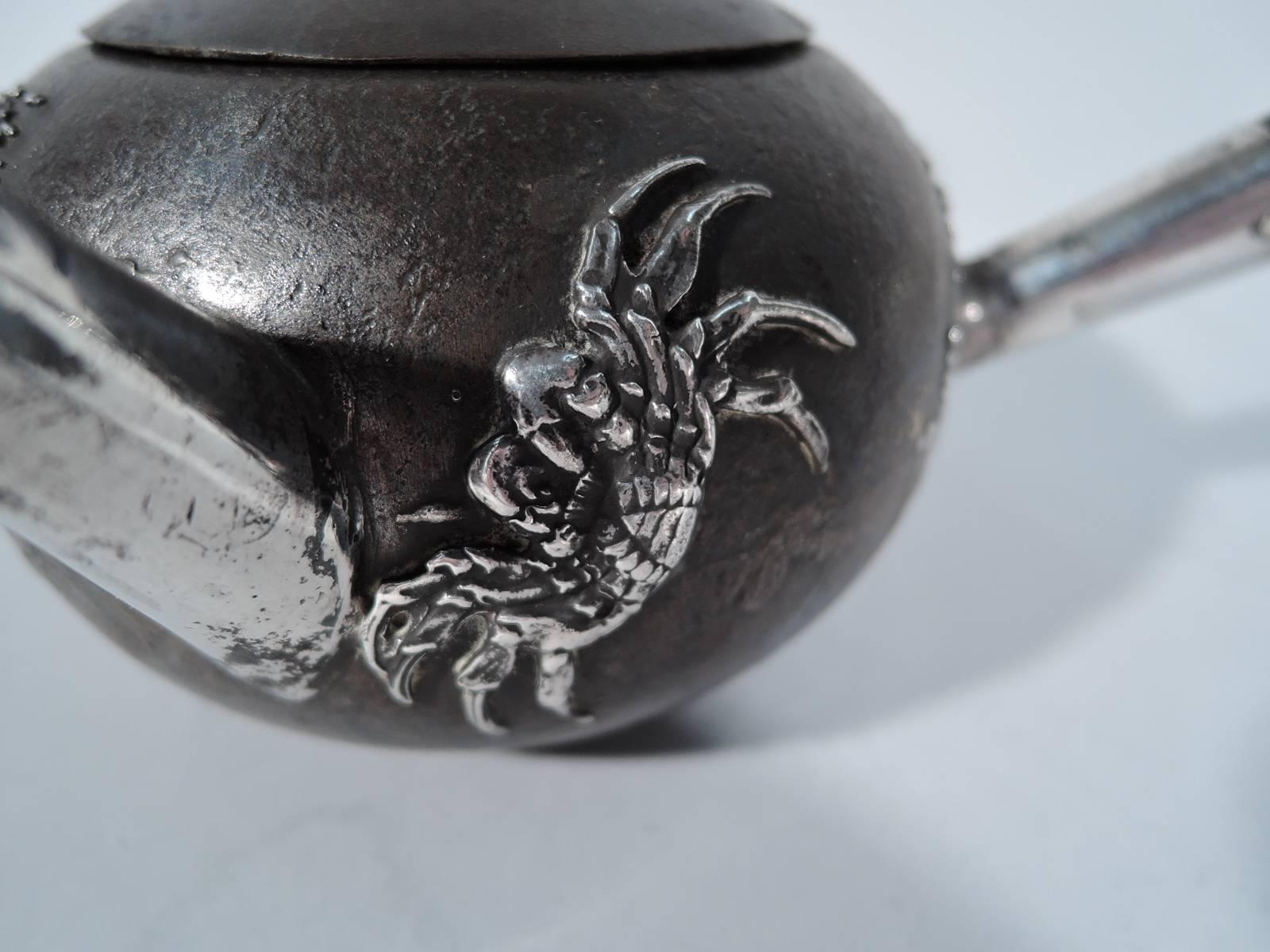 Gorham Japonesque Mixed Metal Iron Sake Pot with Sterling Silver Crabs 2