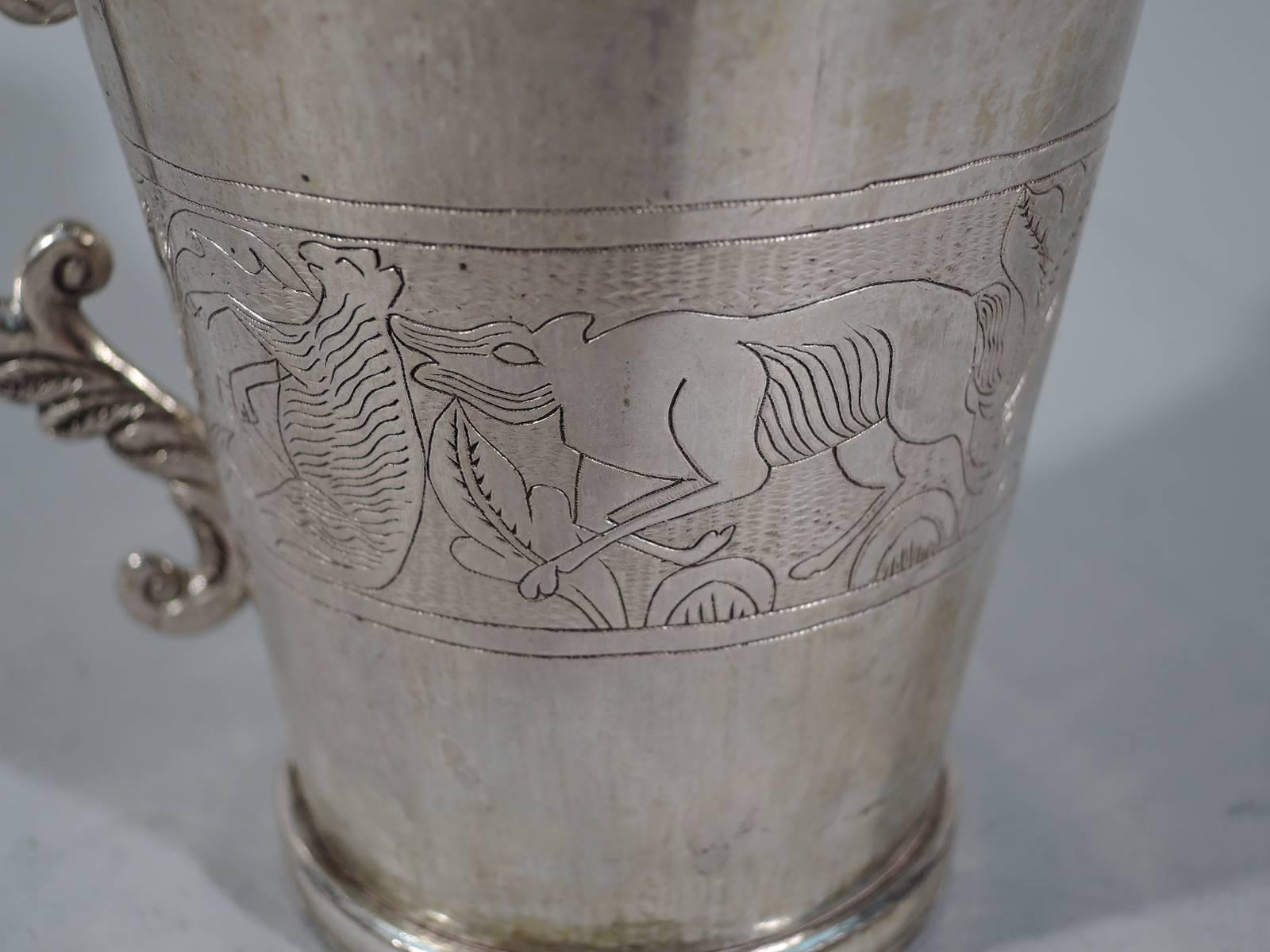 Antique South American Silver Mug with Figures and Flowers In Excellent Condition In New York, NY