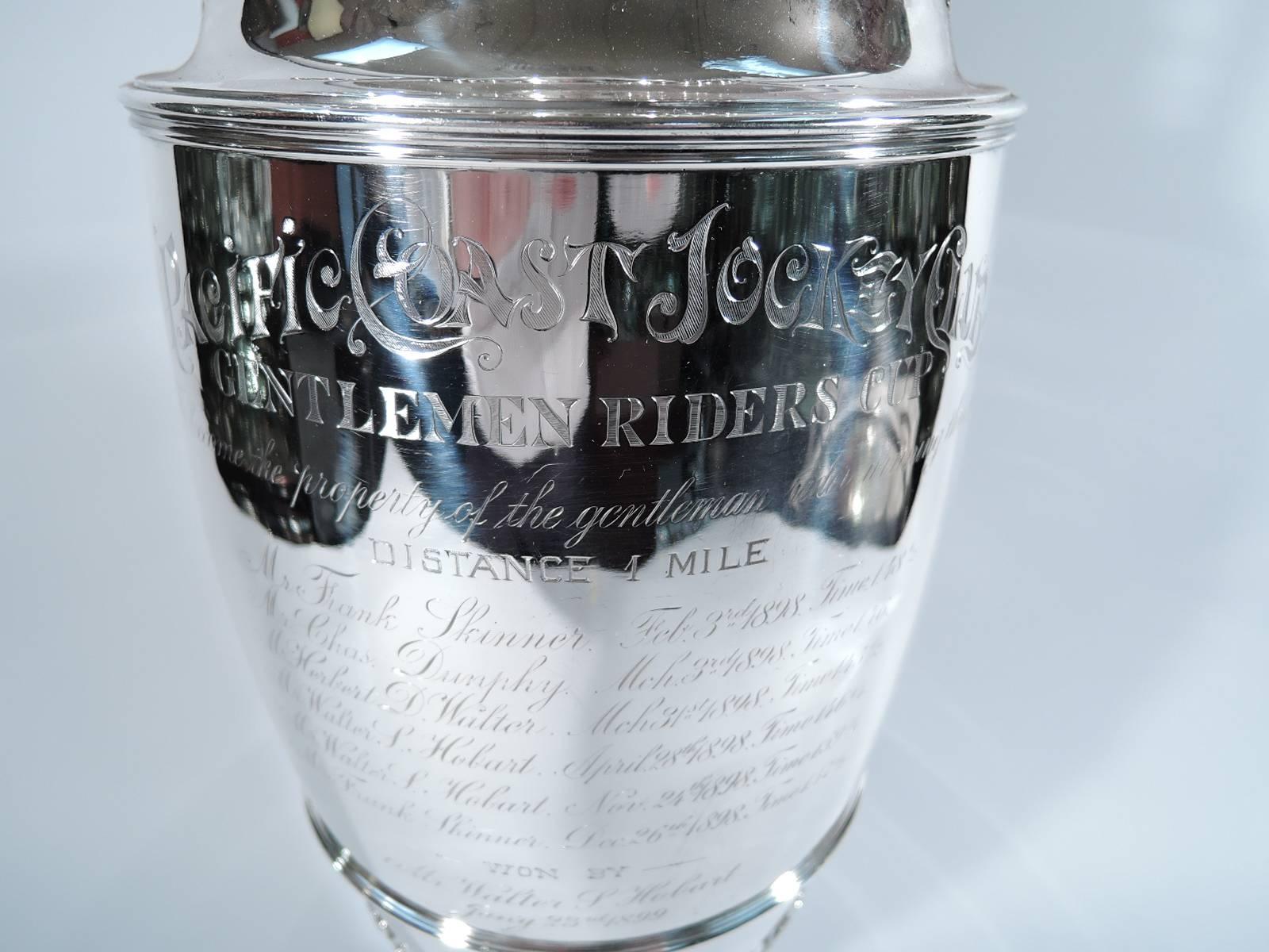 American Antique Tiffany Tall Sterling Silver Horse Racing Trophy Cup