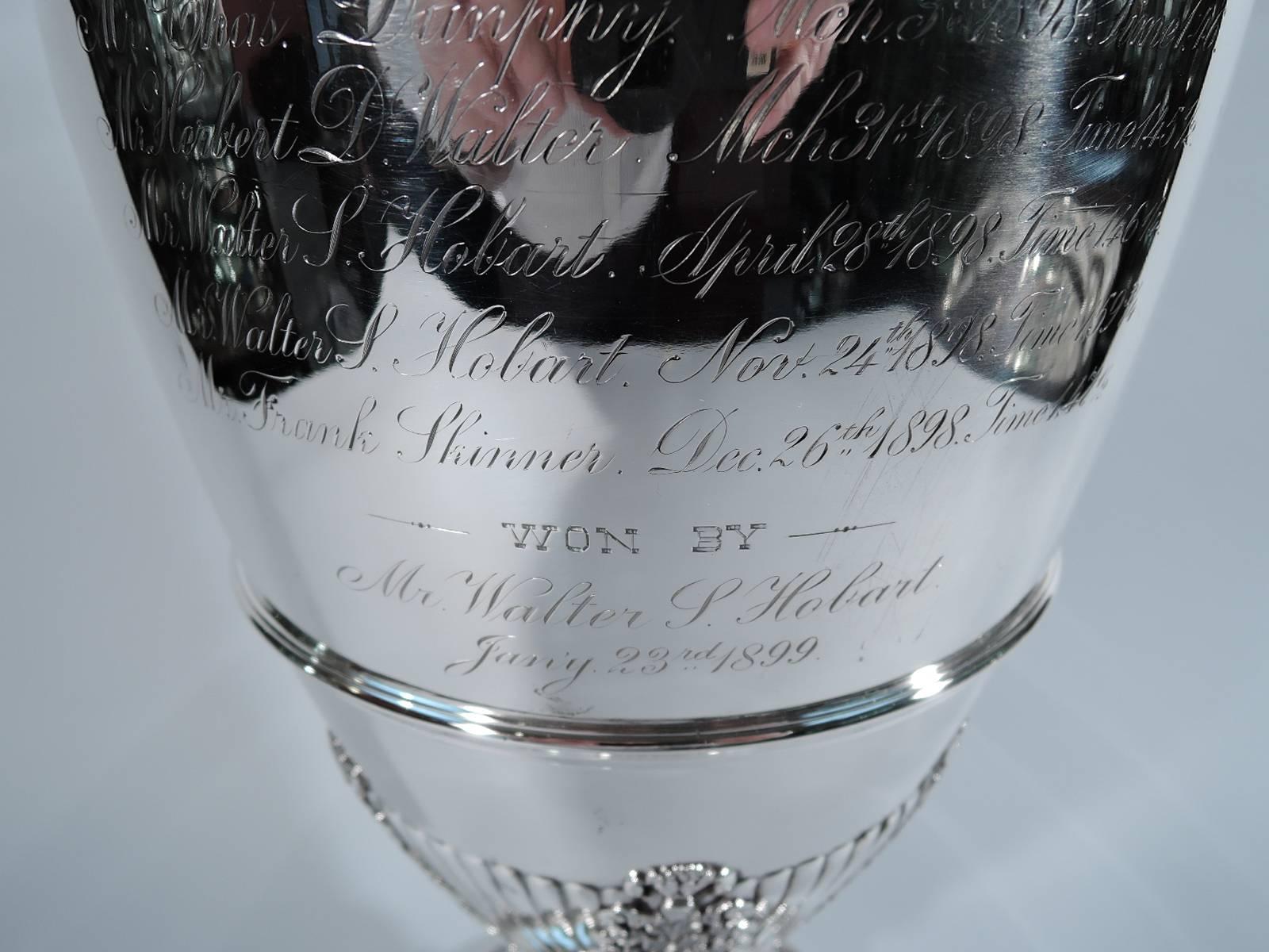 Antique Tiffany Tall Sterling Silver Horse Racing Trophy Cup In Excellent Condition In New York, NY