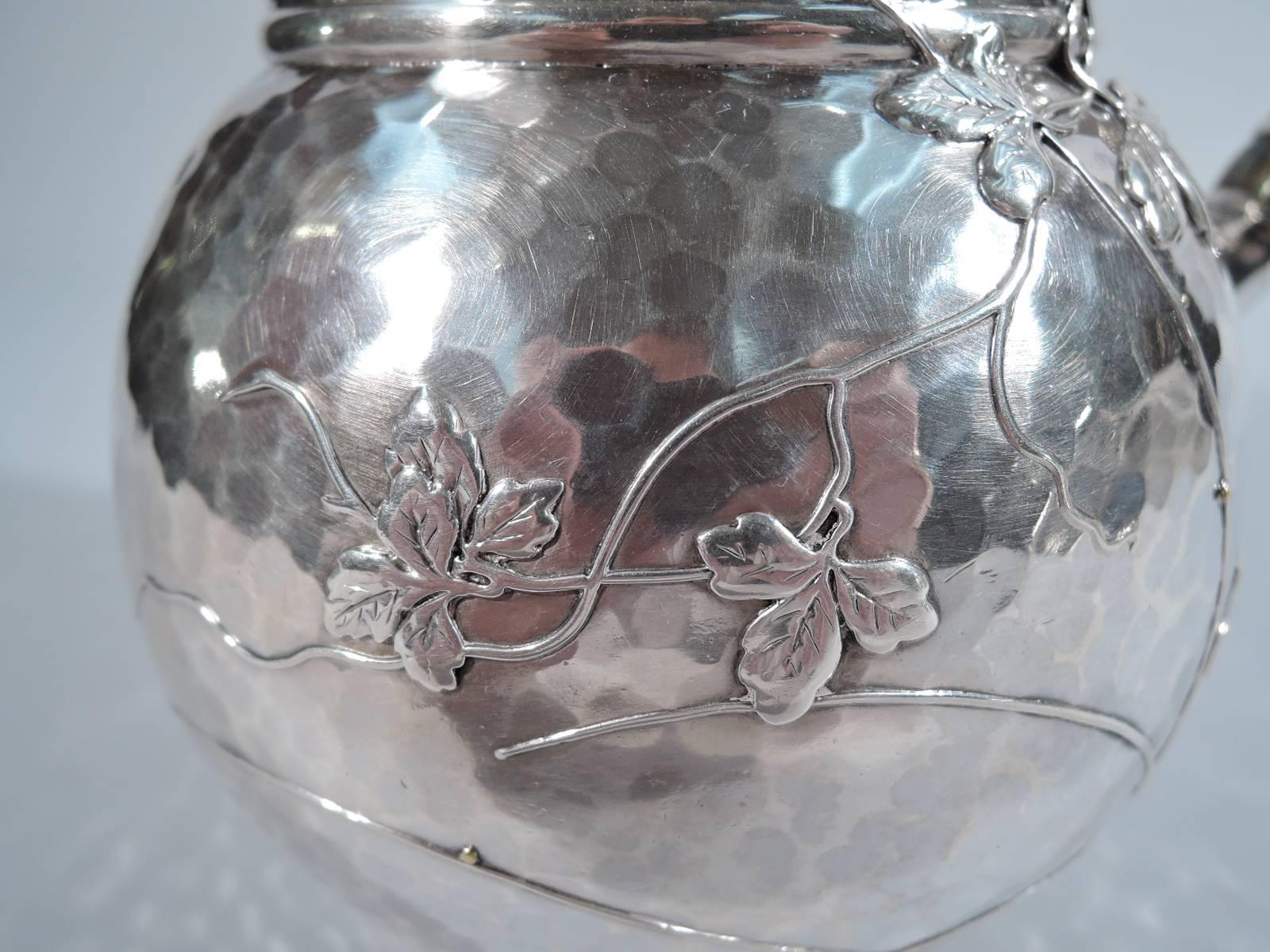 19th Century Tiffany Mixed Metal and Hand Hammered Sterling Silver Water Pitcher