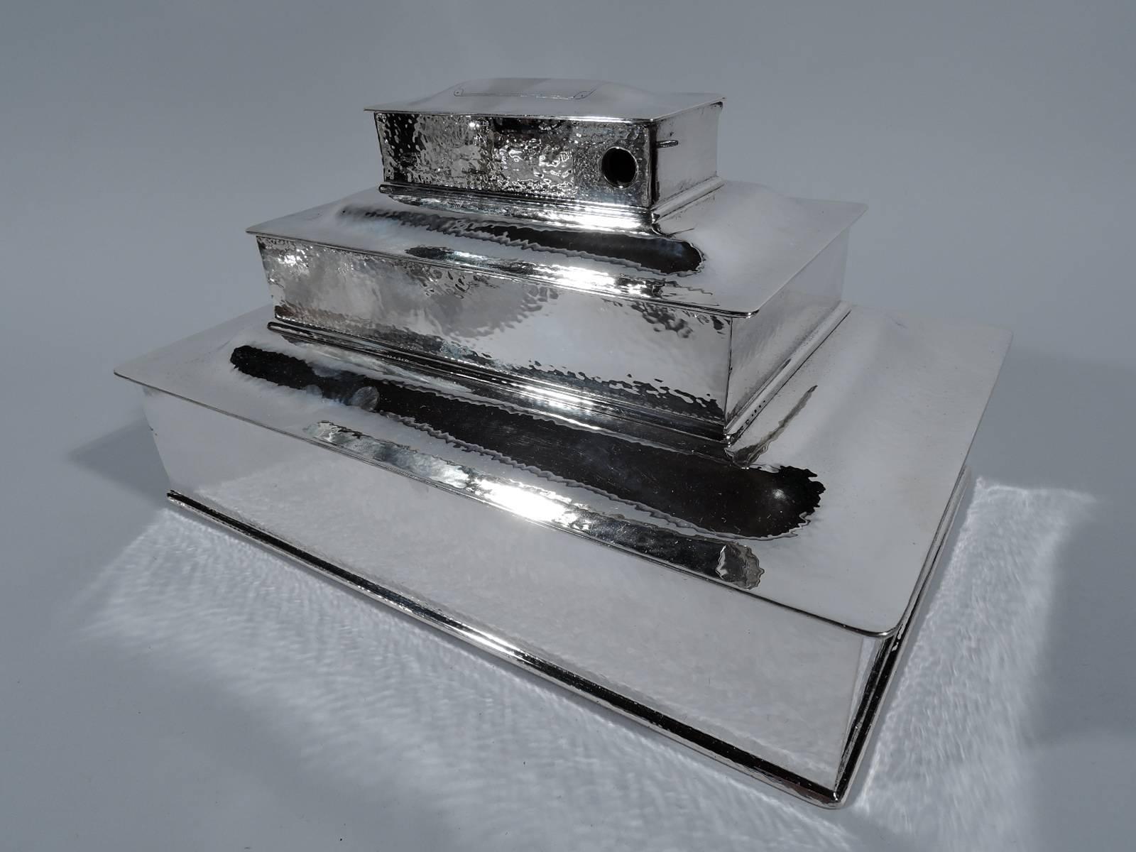 American Craftsman Tiffany Arts & Crafts Hand Hammered Sterling Silver Triple Cigar Box