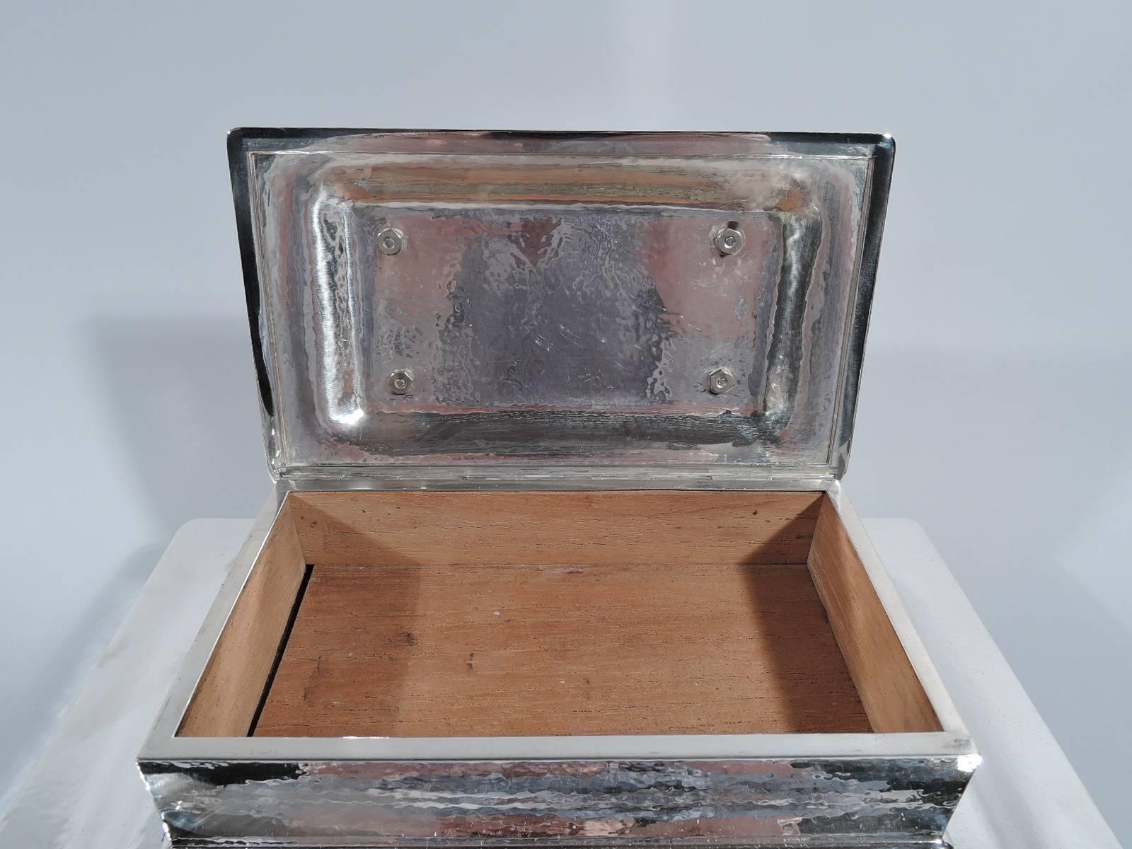 20th Century Tiffany Arts & Crafts Hand Hammered Sterling Silver Triple Cigar Box