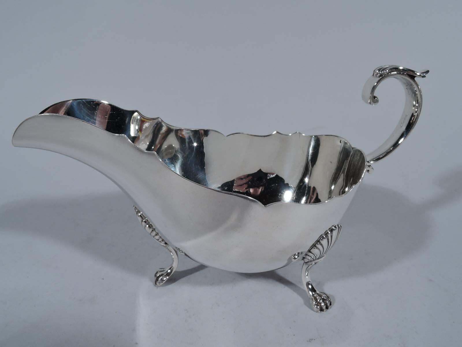 Colonial Revival Gorham Sterling Silver Gravy Boat on Stand in Standish Pattern