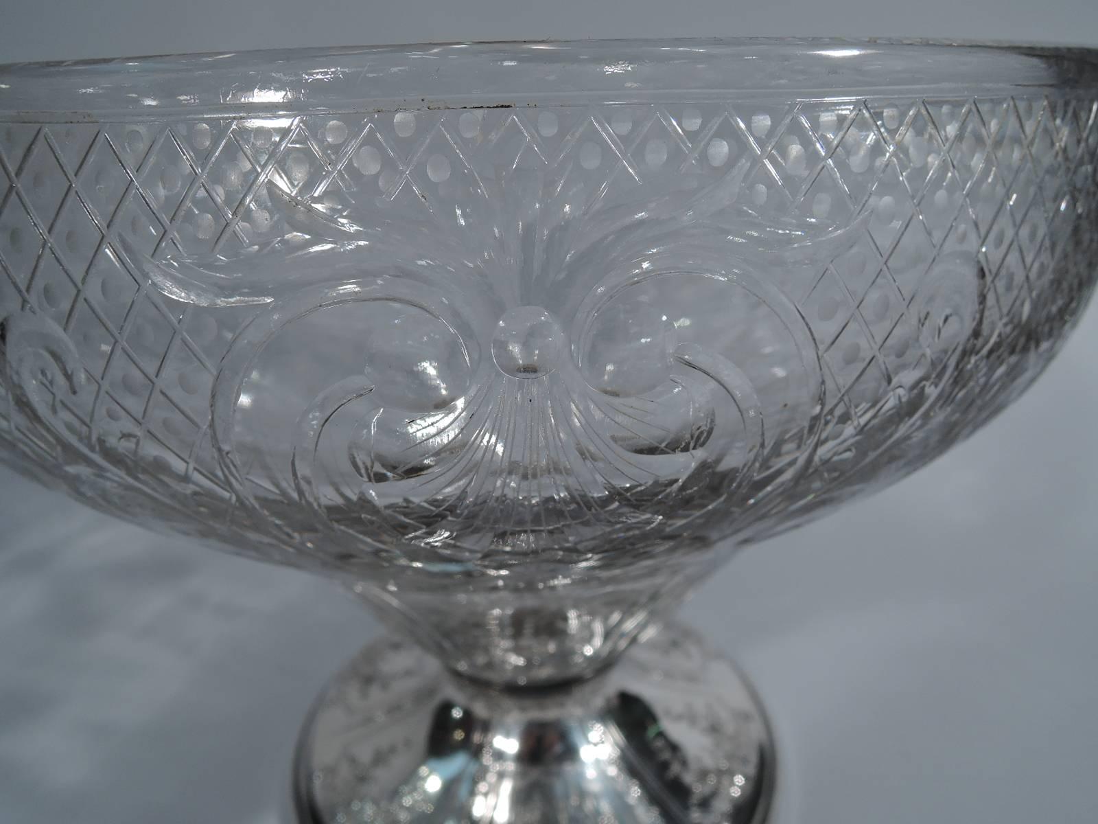 American Gorham Edwardian Sterling Silver and Crystal Centerpiece Bowl